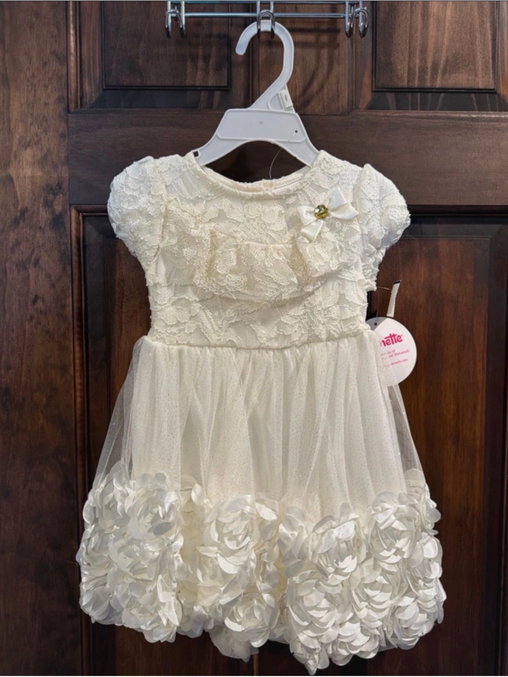 Nannette Ivory Lace & Rosette Tulle Dress